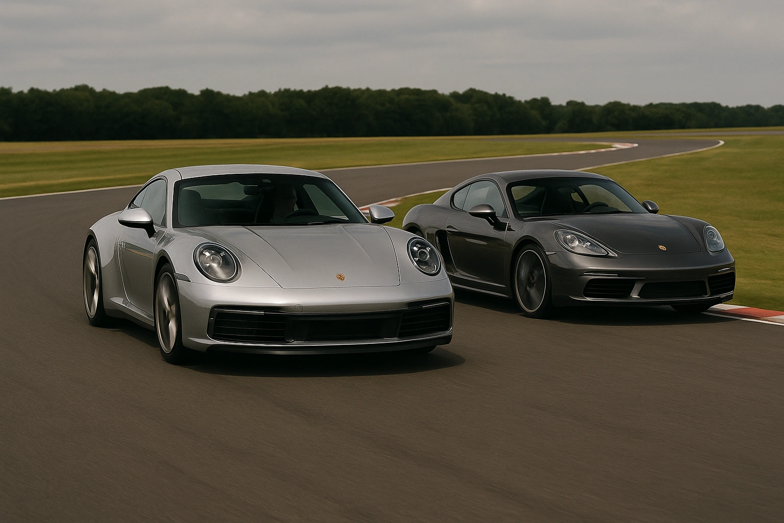 ポルシェ911とケイマンがサーキットを走行している様子を撮影した高解像度画像