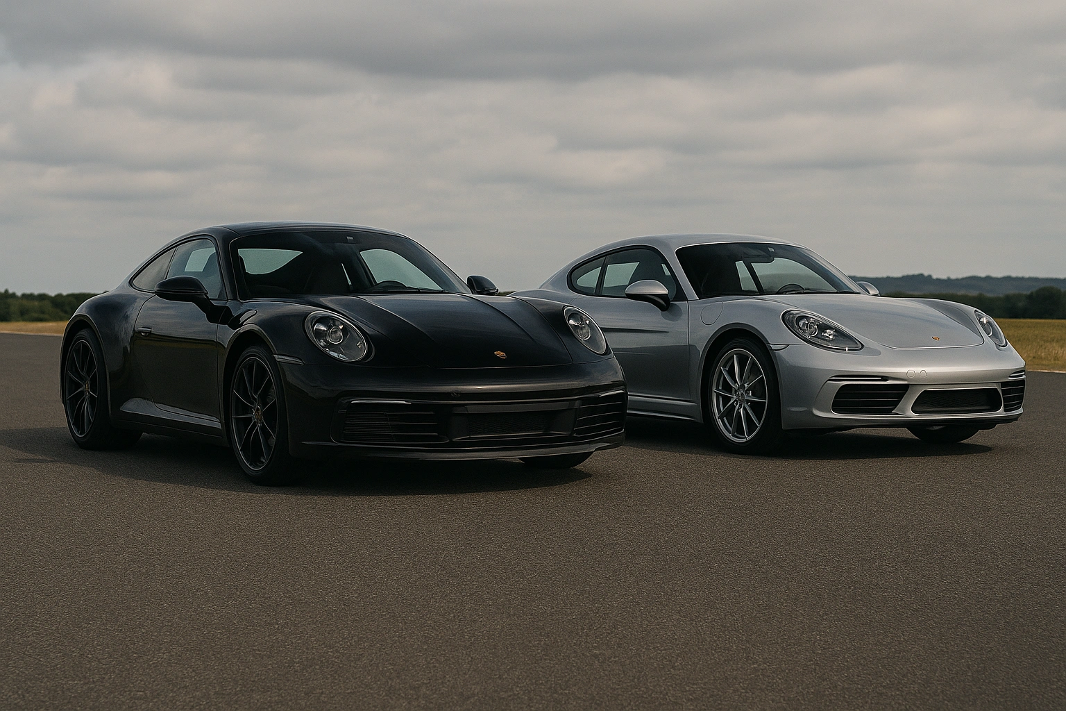 ポルシェ911とケイマンが横に並んで停まっている様子を撮影した高解像度画像