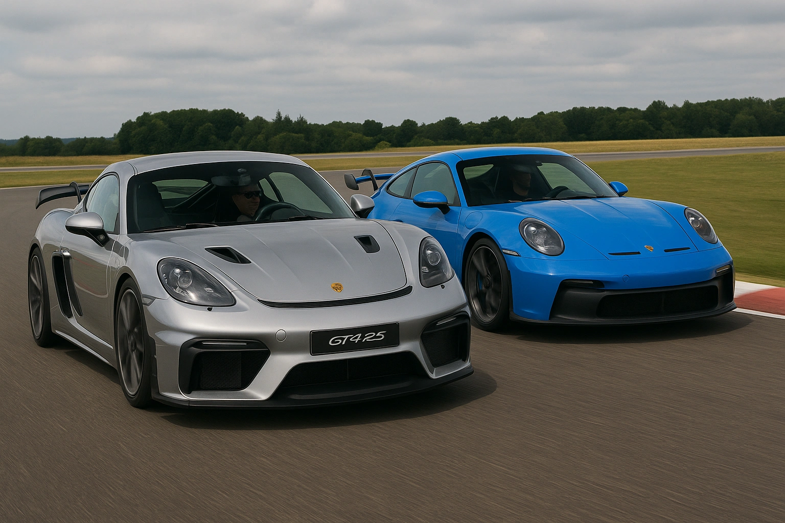 ポルシェ・ケイマンGT4 RSと911 GT3が並んで停まっている様子を撮影した高解像度画像